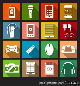 Gadget electronic equipment multimedia devices flat icons set isolated vector illustration.