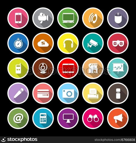 Gadget flat icons with long shadow, stock vector