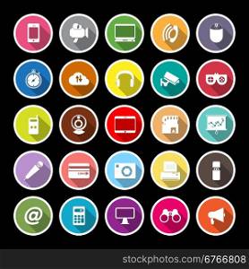 Gadget flat icons with long shadow, stock vector