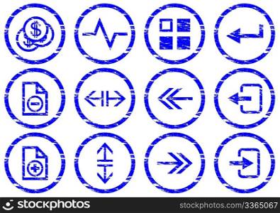 Gadget icons set. Grunge. White - dark blue palette. Vector illustration.