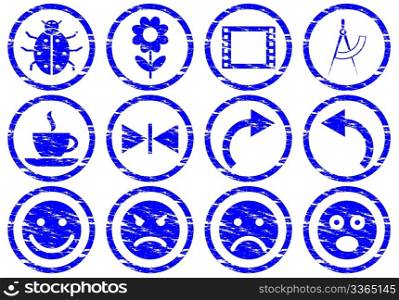 Gadget icons set. Grunge. White - dark blue palette. Vector illustration.