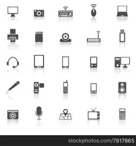 Gadget icons with reflect on white background, stock vector