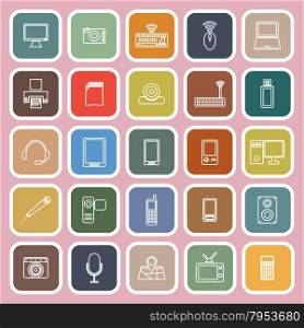 Gadget line flat icons on pink background, stock vector