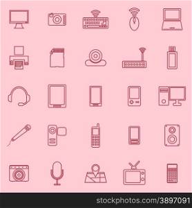 Gadget line icons on pink background, stock vector