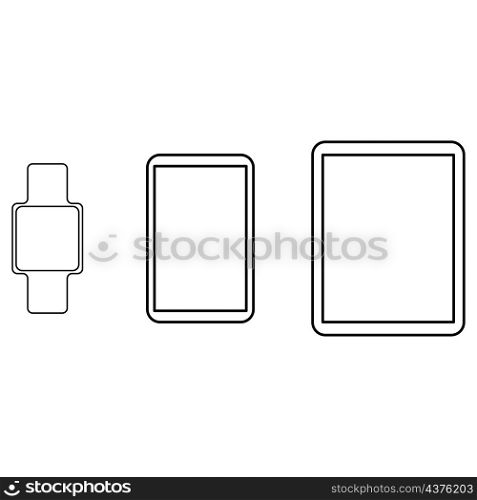 Gadgets icon. Outline elements. Smartphone symbol. Smart watch. Tablet device sign. Vector illustration. Stock image. EPS 10.. Gadgets icon. Outline elements. Smartphone symbol. Smart watch. Tablet device sign. Vector illustration. Stock image.