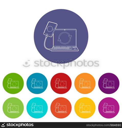 Gadgets synchronized operation icon. Outline illustration of gadgets synchronized operation vector icon for web design. Gadgets synchronized operation icon, outline style