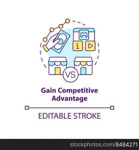 Gain competitive advantage concept icon. Customer engagement platform importance abstract idea thin line illustration. Isolated outline drawing. Editable stroke. Arial, Myriad Pro-Bold fonts used. Gain competitive advantage concept icon