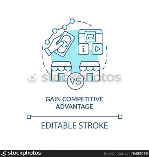Gain competitive advantage turquoise concept icon. Customer engagement platform abstract idea thin line illustration. Isolated outline drawing. Editable stroke. Arial, Myriad Pro-Bold fonts used. Gain competitive advantage turquoise concept icon