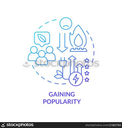 Gaining popularity blue gradient concept icon. Benefits of electrification abstract idea thin line illustration. Isolated outline drawing. Roboto-Medium, Myriad Pro-Bold fonts used. Gaining popularity blue gradient concept icon