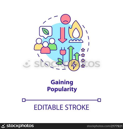 Gaining popularity concept icon. Benefits of electrification abstract idea thin line illustration. Isolated outline drawing. Editable stroke. Roboto-Medium, Myriad Pro-Bold fonts used. Gaining popularity concept icon
