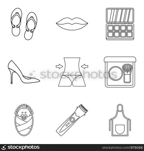 Gal icons set. Outline set of 9 gal vector icons for web isolated on white background. Gal icons set, outline style