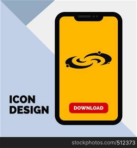 Galaxy, astronomy, planets, system, universe Glyph Icon in Mobile for Download Page. Yellow Background. Vector EPS10 Abstract Template background