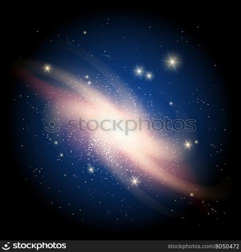 Galaxy background with sparkling stars. Galaxy background. Cluster of stars sparkling on dark blue background. Vector illustration