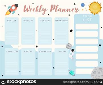 Galaxy calendar planner with planet, sun, moon,rocket.Can use for printable,scrapbook,diary