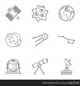 Galaxy icons set. Outline illustration of 9 galaxy vector icons for web. Galaxy icons set, outline style