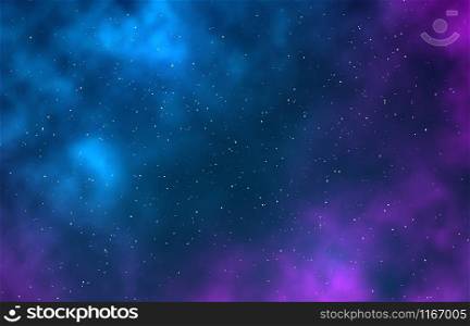 Galaxy. Night starry sky, infinite space universe with stars, galaxies. Nebulae and bright stains starlight astronomy vector purple, blue blank background. Galaxy. Night starry sky, infinite space universe with stars, galaxies. Nebulae and bright stains starlight astronomy vector background