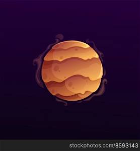 Galaxy planet with layers and smoke, vector element of space game ui or gui design. Cartoon fantasy world universe brown sand planet, star or asteroid with dunes and swirling haze of clouds. Galaxy planet with layers and smoke, space game ui