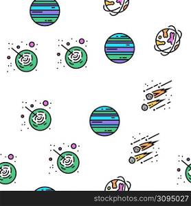 Galaxy System Space Collection Vector Seamless Pattern Thin Line Illustration. Galaxy System Space Vector Seamless Pattern