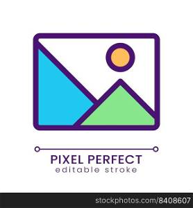 Gallery button pixel perfect RGB color icon. Add picture to website. Online business process. Isolated vector illustration. Simple filled line drawing. Editable stroke. Poppins font used. Gallery button pixel perfect RGB color icon