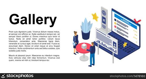 Gallery concept banner. Isometric illustration of gallery vector concept banner for web design. Gallery concept banner, isometric style