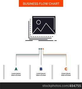 gallery, image, landscape, nature, photo Business Flow Chart Design with 3 Steps. Glyph Icon For Presentation Background Template Place for text.. Vector EPS10 Abstract Template background