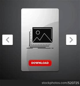 gallery, image, landscape, nature, photo Glyph Icon in Carousal Pagination Slider Design & Red Download Button. Vector EPS10 Abstract Template background