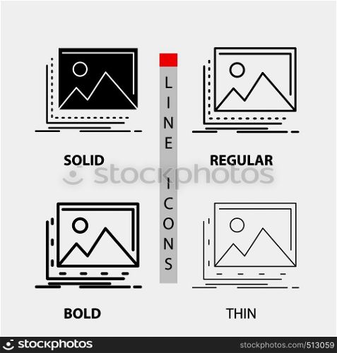 gallery, image, landscape, nature, photo Icon in Thin, Regular, Bold Line and Glyph Style. Vector illustration. Vector EPS10 Abstract Template background