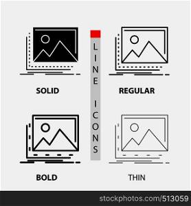 gallery, image, landscape, nature, photo Icon in Thin, Regular, Bold Line and Glyph Style. Vector illustration. Vector EPS10 Abstract Template background