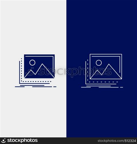 gallery, image, landscape, nature, photo Line and Glyph web Button in Blue color Vertical Banner for UI and UX, website or mobile application. Vector EPS10 Abstract Template background