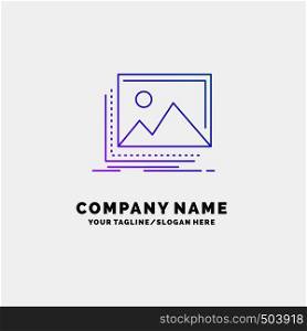 gallery, image, landscape, nature, photo Purple Business Logo Template. Place for Tagline. Vector EPS10 Abstract Template background