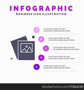Gallery, Image, Photo Solid Icon Infographics 5 Steps Presentation Background