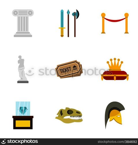 Gallery in museum icons set. Flat illustration of 9 gallery in museum vector icons for web. Gallery in museum icons set, flat style