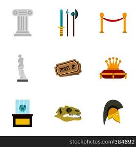 Gallery in museum icons set. Flat illustration of 9 gallery in museum vector icons for web. Gallery in museum icons set, flat style