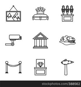 Gallery in museum icons set. Outline illustration of 9 gallery in museum vector icons for web. Gallery in museum icons set, outline style