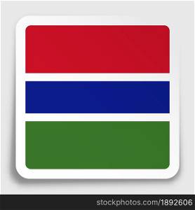 Gambia flag icon on paper square sticker with shadow. Button for mobile application or web. Vector