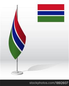 GAMBIA flag on flagpole for registration of solemn event, meeting foreign guests. National independence day of GAMBIA. Realistic 3D vector on white