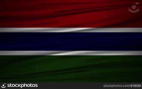 Gambia flag vector. Vector flag of Gambia blowig in the wind. The Gambia flag background with cloth texture. EPS 10.