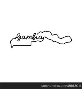 Gambia outline map with the handwritten country name. Continuous line drawing of patriotic home sign. A love for a small homeland. T-shirt print idea. Vector illustration.. Gambia outline map with the handwritten country name. Continuous line drawing of patriotic home sign
