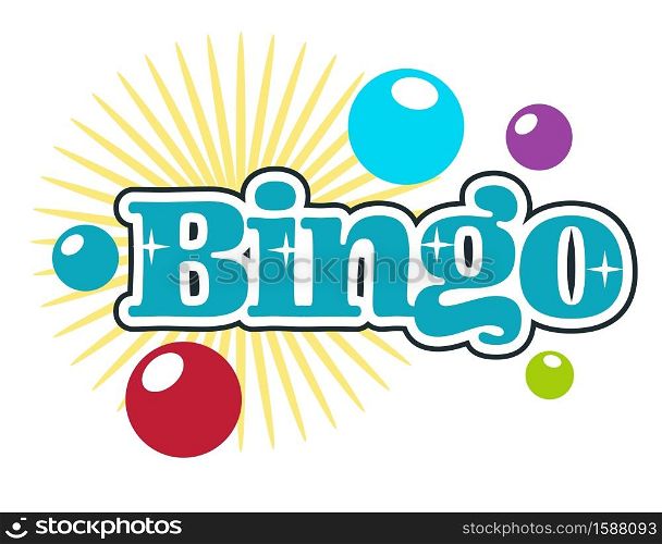 Gambling casino club isolated icon with lettering, bingo game, balls with numbers vector. Money stakes and guessing combination, gamblers club emblem or logo. Lottery or tournament, luck and fortune. Bingo players club, gambling or playing casino, isolated icon