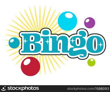 Gambling casino club isolated icon with lettering, bingo game, balls with numbers vector. Money stakes and guessing combination, gamblers club emblem or logo. Lottery or tournament, luck and fortune. Bingo players club, gambling or playing casino, isolated icon