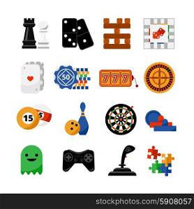 Gambling casino games flat icons set. Traditional and popular electronic internet gambling games of fortune symbols flat icons set abstract isolated vector illustration
