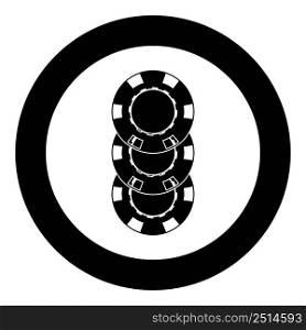 Gambling chips Casino coin icon in circle round black color vector illustration image solid outline style simple. Gambling chips Casino coin icon in circle round black color vector illustration image solid outline style