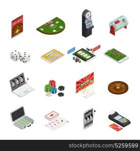 Gambling Colored Isometric Icons. Gambling colored set with online lottery and casino icons isolated on white background isometric vector illustration