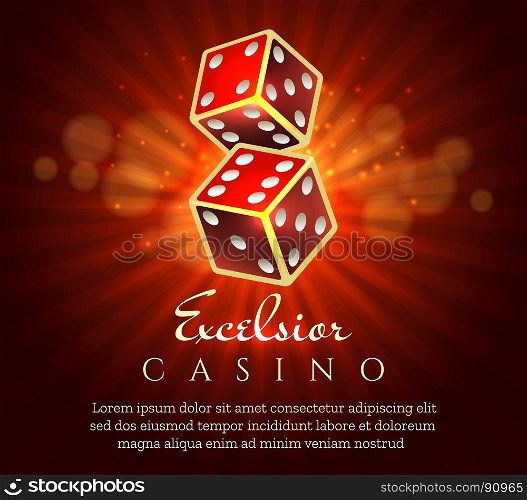 Gambling dice poster. Gambling dice poster. Casino gamble craps red retro placard concept, vector illustration