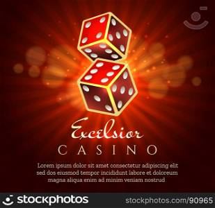 Gambling dice poster. Gambling dice poster. Casino gamble craps red retro placard concept, vector illustration