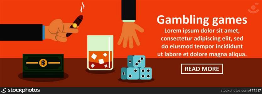 Gambling games banner horizontal concept. Flat illustration of gambling games banner horizontal vector concept for web. Gambling games banner horizontal concept