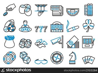 Gambling Icon Set. Editable Bold Outline With Color Fill Design. Vector Illustration.