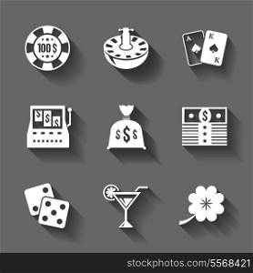 Gambling icons set isolated, contrast shadows vector illustration