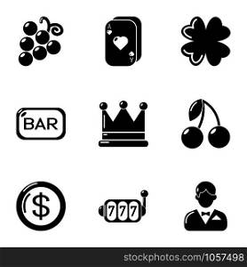 Gambling institution icons set. Simple set of 9 gambling institution vector icons for web isolated on white background. Gambling institution icons set, simple style