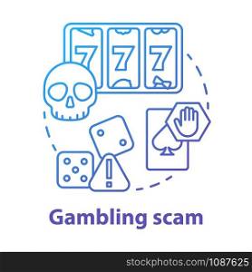 Gambling scam concept icon. Golden opportunity fraud. Casino trickery. Fake win. Games of chance addiction idea thin line illustration. Vector isolated outline drawing